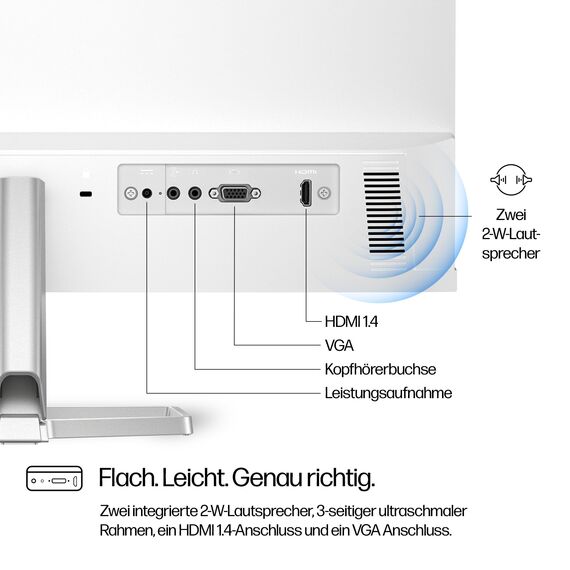 HP Series 5 524sa FHD IPS Monitor mit Lautsprechern | 60,5 cm (23,8 Zoll) | 100Hz | 16:9 | 1500:1 Kontrast | 99% sRGB | HDMI 1.4 | VGA | Entspiegelt | Neigung -5°+25° | Nachhaltig produziert | Weiß