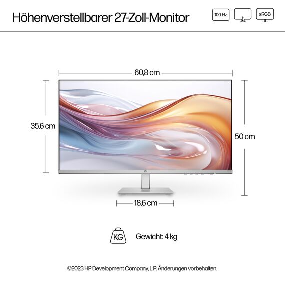 HP Series 5 527sh FHD IPS Monitor | 68,6 cm (27 Zoll) | 100Hz | 1500:1 Kontrast | 99% sRGB | Dual-HDMI 1.4 | VGA | Micro-Edge-Rahmen | Höhen- & Neigungsverstellung | Nachhaltig produziert | Schwarz