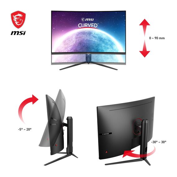 MSI G32CQ5P 31,5 Zoll (80cm) WQHD Curved Gaming Monitor - 1500R 2560 x 1440 VA Panel, 170Hz / 1ms, Adaptive Sync, 3-Fach Verstellbarer Standfuß - DP 1.2a, HDMI 2.0b CEC