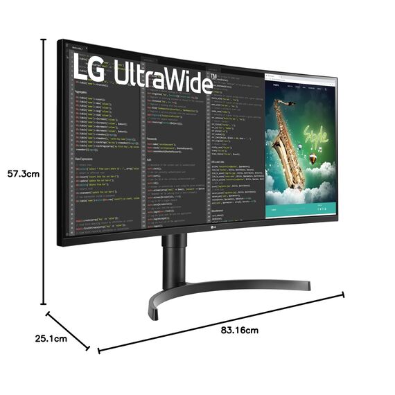 LG, 35 Zoll, UltraWide Curved QHD Monitor 35WN75CP-B 88,9 cm, VA-Panel, HDR10, AMD FreeSync, Schwarz, USB Type C, 5ms GTG Reaktionszeit, Dynamic Action Sync, Black Stabilizer, 21:9 Bildformat