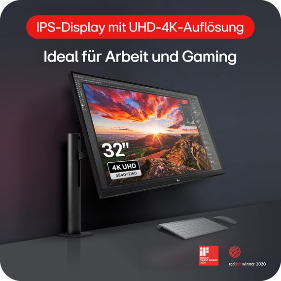 LG Ultrafine Ergo 32UN880K-B.AEU (32 Zoll) 4K UHD IPS Monitor, HDR10, USB-C (60W), Ergonomischer Standfuß, Schwarz