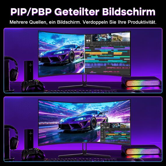 Amzfast 34 Zoll Curved Gaming Monitor, 3440x1440 UWQHD, 240Hz, 21:9 VA Panel, 1500R, 1ms MPRT, Adaptive Sync, HDR, DCI-P3 98%, sRGB 130%, Pip/PBP, HDMI2.1 & DP1.4, VESA 75x75mm, AMZG34C5Q Pro