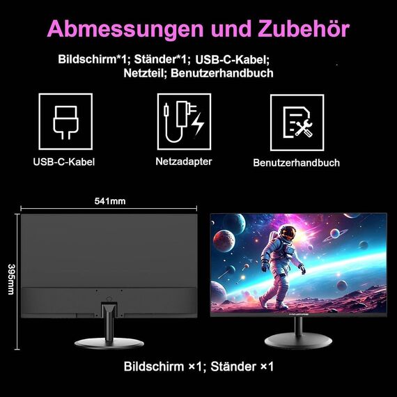 Minifire 24 Zoll USB-C Monitor (1920×1080 FHD, 120Hz, VA, 5ms) - mit FreeSync, Rahmenlos Design, sRGB 110% und Augenschutz, HDMI 1.4&USB-C 2.5W (MF24X3AC)