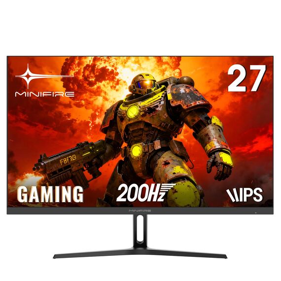 Minifire 27 Zoll Gaming Monitor, 200Hz, 1ms, IPS, PC Gaming Computer Monitor, FHD 1080P, sRGB120%, AMD FreeSync, HDMI＆DP Anschlüsse, Blacklevel Adjust, VESA Kompatibel Schwarz (MFG27F2-200)