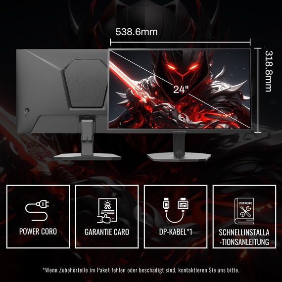 Minifire Gaming Monitor 24 Zoll, 180 Hz, 1ms, FreeSync, Full HD(1920 x 1080), Rahmenlos Bildschirm, Einstellbar, Low Blue Light, HDR 10,300Nits, sRGB 110%, 4000:1 Kontrast, HDMI 2.0&DP 1.2(MFG24F4L)