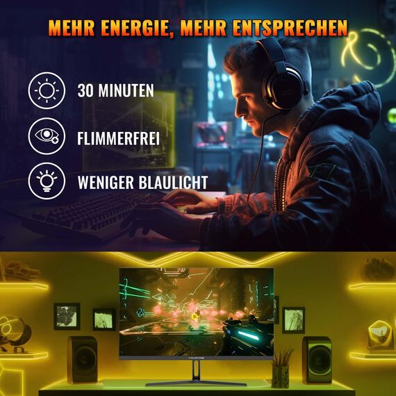 Minifire 27 Zoll Gaming Monitor, 200Hz, 1ms, IPS, PC Gaming Computer Monitor, FHD 1080P, sRGB120%, AMD FreeSync, HDMI＆DP Anschlüsse, Blacklevel Adjust, VESA Kompatibel Schwarz (MFG27F2-200)
