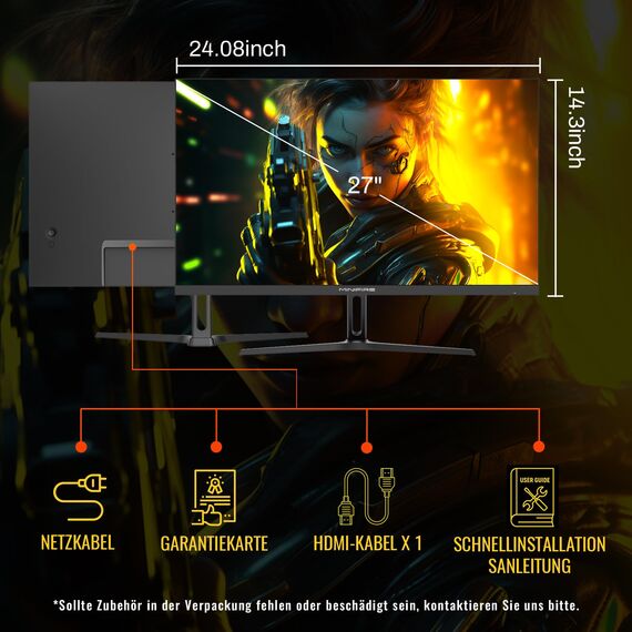Minifire 27 Zoll Gaming Monitor, 200Hz, 1ms, IPS, PC Gaming Computer Monitor, FHD 1080P, sRGB120%, AMD FreeSync, HDMI＆DP Anschlüsse, Blacklevel Adjust, VESA Kompatibel Schwarz (MFG27F2-200)