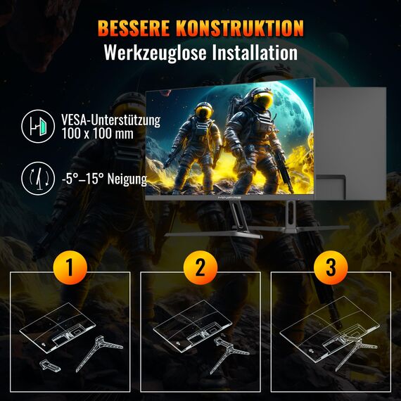 Minifire 27 Zoll Gaming Monitor, 200Hz, 1ms, IPS, PC Gaming Computer Monitor, FHD 1080P, sRGB120%, AMD FreeSync, HDMI＆DP Anschlüsse, Blacklevel Adjust, VESA Kompatibel Schwarz (MFG27F2-200)