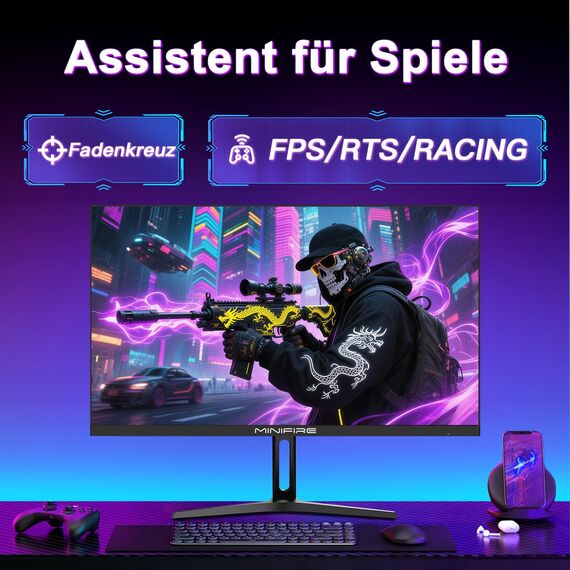 Minifire 27 Zoll Gaming Monitor, 260Hz, 2K QHD 1440P 1ms Adaptive Sync, sRGB 130%, HDR10, 2×DP1.4, 2×HDMI 2.1(TMDS) Wandbefestigung (MFG27F4Q Pro)