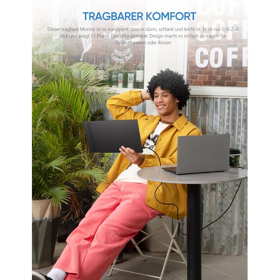 ARZOPA Portable Monitor, 14.0 Zoll 1920×1080 FHD IPS Tragbarer Monitor für Laptop mit Einzelstange, Unterstützt HDMI/Typ-C/USB-C, Augenschutz-Gaming-Bildschirm für Laptop/PC/Mac/PS3/4/5/Xbox