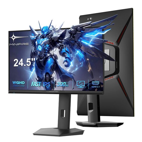 Minifire 24.5 Zoll Gaming Monitor 300Hz/240Hz,QHD (2560 * 1440) höhenverstellbare,MPRT 1ms with 8 bit Fast IPS Panel,sRGB 136%, HDMI 2.1 （FRL/VRR,Pip/PBP,Adaptive Sync