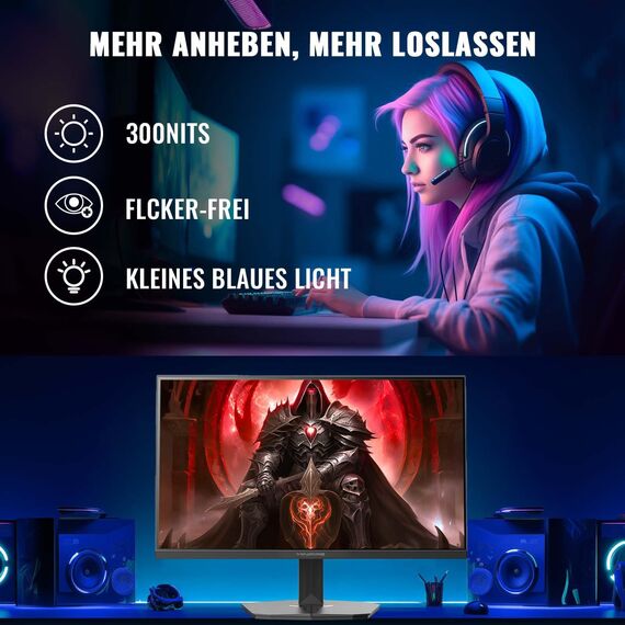 Minifire Gaming Monitor 24 Zoll, 180 Hz, 1ms, FreeSync, Full HD(1920 x 1080), Rahmenlos Bildschirm, Einstellbar, Low Blue Light, HDR 10,300Nits, sRGB 110%, 4000:1 Kontrast, HDMI 2.0&DP 1.2(MFG24F4L)