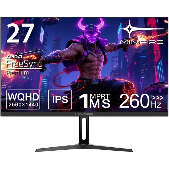 Minifire 27 Zoll Gaming Monitor, 260Hz, 2K QHD 1440P 1ms Adaptive Sync, sRGB 130%, HDR10, 2×DP1.4, 2×HDMI 2.1(TMDS) Wandbefestigung (MFG27F4Q Pro)