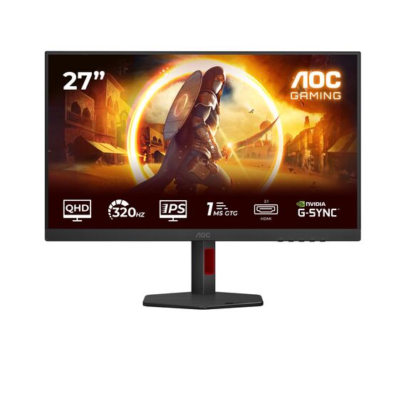 AOC Q27G4SRU 27 Zoll WQHD USB Hub Gaming Monitor, 320Hz, Fast IPS Panel, 0.3ms MPRT, Adaptive Sync, HDR400, G-Sync Comp., Höhenverstellung,Lautsprecher,(2560x1440 HDMI 2X 2.1 DP 1x 1.4) Schwarz