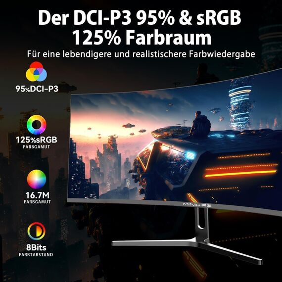 Minifire Gaming Curved Monitor 32 Zoll 180Hz, 2K WQHD(2560 x 1440), 1500R,1ms(MPRT), AMD FreeSync, sRGB 125%, VESA，2xHDMI 2.0 / 2xDP (180Hz), Augenpflege - MFG32C3Q