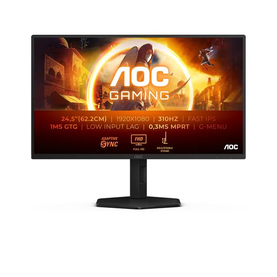 AOC 25G4SXU 24.5 Zoll FHD USB Hub Gaming Monitor, 310Hz, Fast IPS Panel, 0.3ms MPRT, Adaptive Sync, HDR400, G-Sync Compatible, Höhenverstellung,(1920x1080 HDMI 2X 2.0 DP 1x 1.4) Schwarz