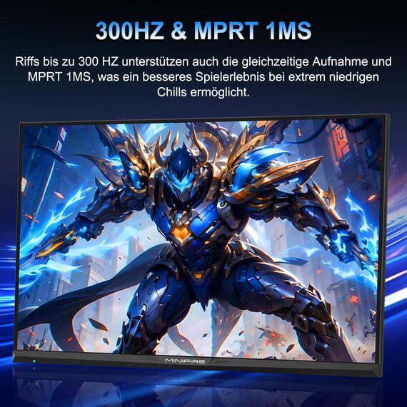 Minifire 24.5 Zoll Gaming Monitor 300Hz/240Hz,QHD (2560 * 1440) höhenverstellbare,MPRT 1ms with 8 bit Fast IPS Panel,sRGB 136%, HDMI 2.1 （FRL/VRR,Pip/PBP,Adaptive Sync