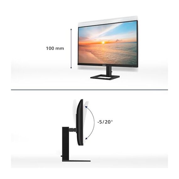 Philips 24E1N1300AE - 24 Zoll Full HD Monitor, Lautsprecher, höhenverstellbar (1920x1080, 100 Hz, HDMI, USB-C (65W PD), USB Hub) schwarz