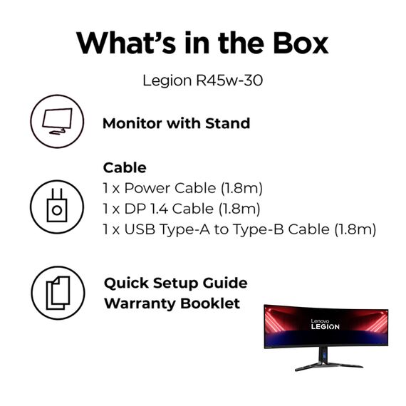 Lenovo R45w-30 | 44,5" 5K Gaming Monitor | 5120x1440 | 170Hz | 450 nits | 1ms Reaktionszeit | HDMI | DisplayPort | AMD FreeSync Premium Pro | integr. Lautsprecher | höhenverstellbar | schwarz