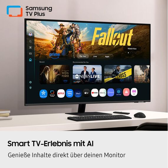 Samsung M70F 43 Zoll 4K Smart AI Monitor, VA-Panel, 3840 x 2160, 60Hz, 4ms (G/G), Speaker, Gaming Hub, 4K Upscaling, Sprachsteuerung, Smart TV-Apps & AI Features, HDR10, LS43FM700UUXEN