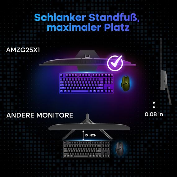 Amzfast Gaming Monitor 25 Zoll - 200Hz Fast IPS, FHD 1920x1080, 1ms MPRT, 124% sRGB, 320 cd/m², HDR, Integrierte Lautsprecher, VESA 75x75, HDMI 2.0/DP 1.4 - AMZG25X1
