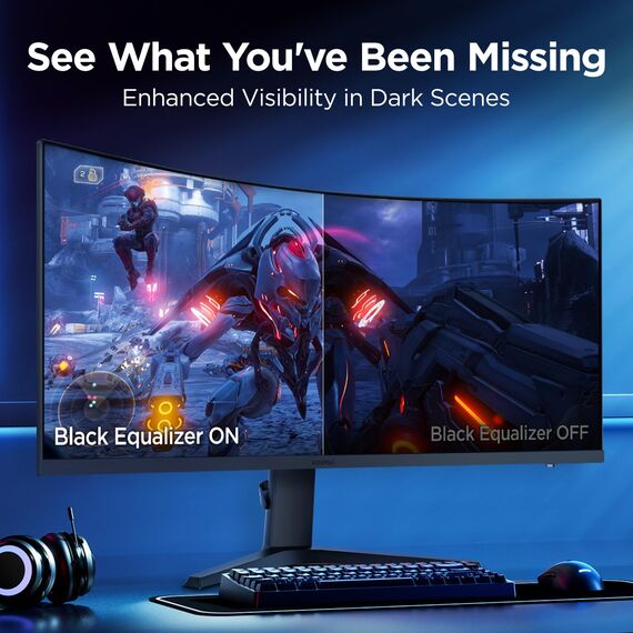 KOORUI 34E6UC 34 Zoll Ultrawide Curved Gaming Monitor, PC Bildschirm 180Hz, 1MS HDR 400, 1000R, UWQHD 3440x1440, Adaptive Sync, 2xHDMI & Display Port, VESA 75x75mm, DCI-P3 90% Höhenverstellbar