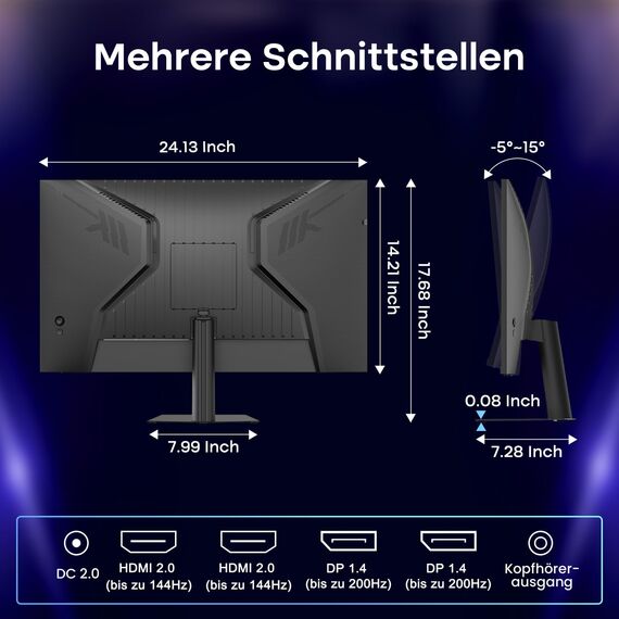 Amzfast 27 Zoll Gaming Monitor, WQHD 2560x1440, 200Hz, Fast IPS Panel, 1ms MPRT, Adaptive Sync, Integrierte Lautsprecher, 132% sRGB, HDR 400, VESA 100x100, HDMI 2.0x2 & DP 1.4x2 – AMZG27F5Q
