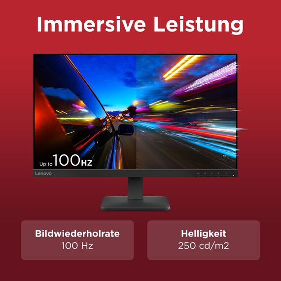 Lenovo L24-4e | 23.8" Full HD WLED Monitor | 1920x1080 | 16:9 | 100 Hz | 4ms Reaktionszeit | IPS-Panel | HDMI | VGA Anschluss | Entspiegelt | Raven schwarz | 3 kg