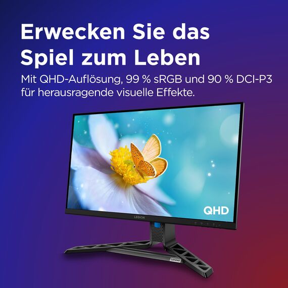 Lenovo Legion R27qe Gen 2 | 27" QHD WLED Gaming Monitor | 2560x1440 | 16:9 | 200 Hz | IPS-Panel | 0.5ms Reaktionszeit | HDMI | DisplayPort | TÜV Eye Comfort Schutz | Raven schwarz | 5.9 kg