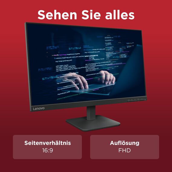 Lenovo L24-4e | 23.8" Full HD WLED Monitor | 1920x1080 | 16:9 | 100 Hz | 4ms Reaktionszeit | IPS-Panel | HDMI | VGA Anschluss | Entspiegelt | Raven schwarz | 3 kg