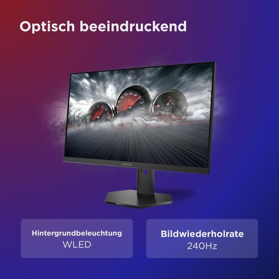 Lenovo Legion 27QD-10 | 27" QHD WLED Gaming Monitor | 2560x1440 | 16:9 | 240Hz | 0.5ms Reaktionszeit | USB-C | HDMI | USB-A | Jack 3.5mm | IPS-Panel | Standfuß | TÜV | schwarz | 5.6 kg