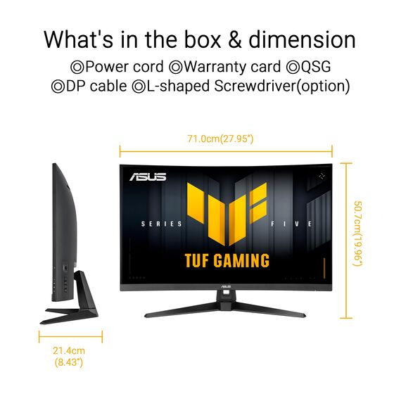 ASUS TUF Gaming VG32VQM5B Full HD 1500R Curved Monitor (32 Zoll, 1920 x 1080, 250Hz (OC), ELMB Sync, 0,5ms Reaktionszeit, FreeSync Premium, 2x HDMI, DisplayPort, 120 Prozent sRGB)