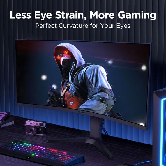 KOORUI 34E6UC 34 Zoll Ultrawide Curved Gaming Monitor, PC Bildschirm 180Hz, 1MS HDR 400, 1000R, UWQHD 3440x1440, Adaptive Sync, 2xHDMI & Display Port, VESA 75x75mm, DCI-P3 90% Höhenverstellbar