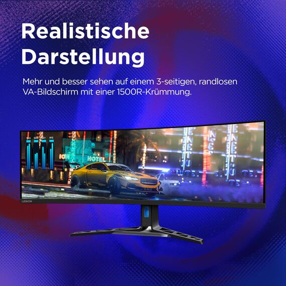 Lenovo R45w-30 | 44,5" 5K Gaming Monitor | 5120x1440 | 170Hz | 450 nits | 1ms Reaktionszeit | HDMI | DisplayPort | AMD FreeSync Premium Pro | integr. Lautsprecher | höhenverstellbar | schwarz