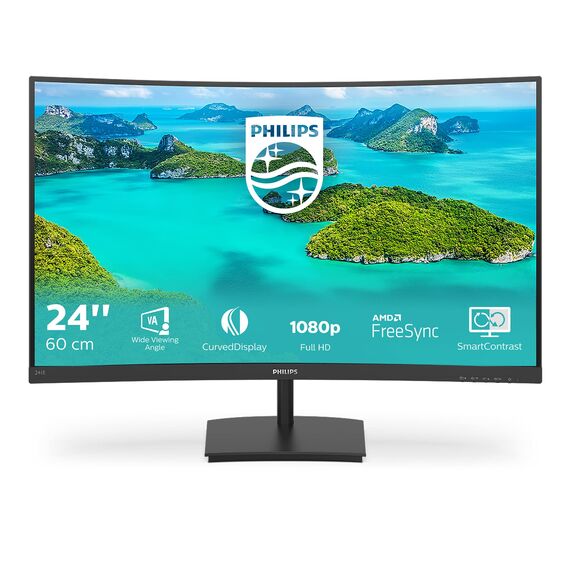 PHILIPS 241E1SCA - 24 Zoll FHD Curved Monitor, FreeSync (1920x1080, 75 Hz, VGA, HDMI) schwarz