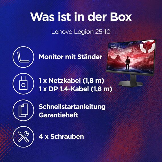 Lenovo Legion 25-10 | 25" Full HD WLED Gaming Monitor | 1920x1080 | 16:9 |320Hz | 0.5 ms Reaktionszeit | HDMI | VGA | Audio 3.5mm | 3-seitig-Panel | TÜV Augenschutz | schwarz | 5.2 kg