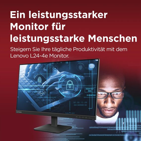 Lenovo L24-4e | 23.8" Full HD WLED Monitor | 1920x1080 | 16:9 | 100 Hz | 4ms Reaktionszeit | IPS-Panel | HDMI | VGA Anschluss | Entspiegelt | Raven schwarz | 3 kg