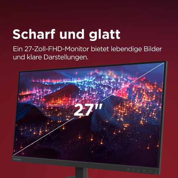 Lenovo L27-41 | 27'' Full HD WLED Monitor | 1920 x 1080 | 16:9 | 100Hz | 4ms Reaktionszeit | HDMI | VGA | 3-seitig IPS Panel | Raven schwarz | 4.1 kg