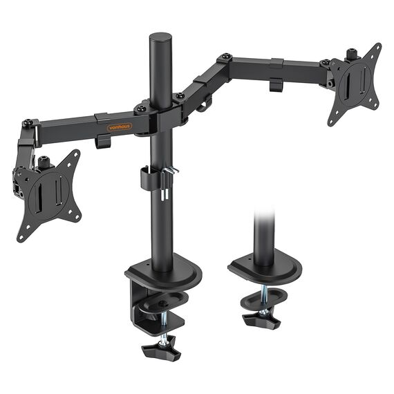 VonHaus Dual Monitor Halterung für 13-32 Zoll Bildschirm, Monitor Halterung 2 Monitore mit Tischklemme, Höhenverstellbar Neigbar Schwenkbar Drehungbar, VESA 75/100mm Double Monitor Arm, 8kg pro Arm