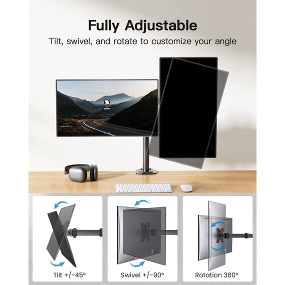 HUANUO Monitor Halterung 2 Monitore für 13-30 Zoll Bildschirme, Gaming Monitorhalterung 2 Monitore Höhenverstellbar, Bildschirmhalterung Neigen Schwenken, 10 kg pro Arm, VESA 75/100