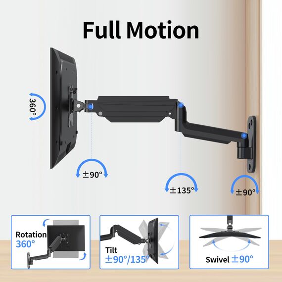 suptek Monitor Wandhalterung für 13-32 Zoll LED/LCD/TV Bildschirm bis 9 kg, Monitor Halterung mit voller einstellbaren Gasfeder, Höhenverstellbar, Neigbar Schwenkbar und Drehbar, VESA 75/100