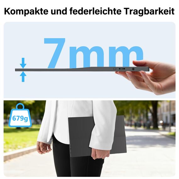 MAGICRAVEN Portable Monitor mit 2 Ständer, 15,6 Zoll Tragbarer Monitor 1920x1080 FHD Laptop Bildschirm Erweiterung IPS Screen, Mobiler Bildschirm für Laptop/PC/Mac,Plug und Play