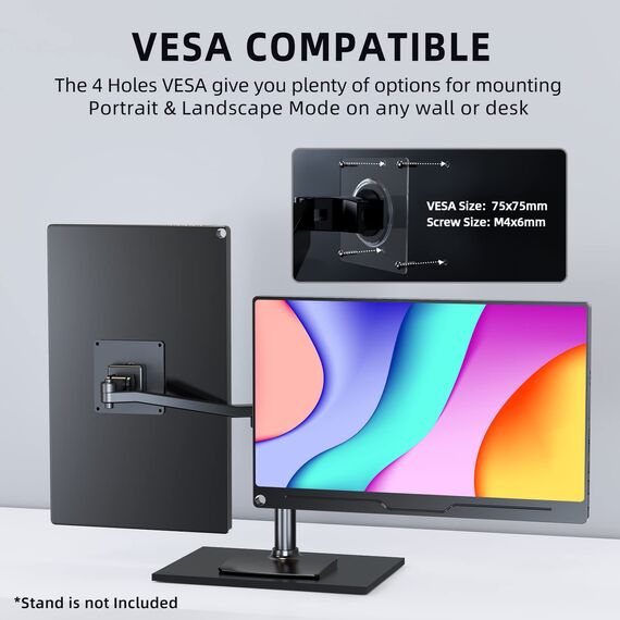 UPERFECT Portable Monitor 15,6 Zoll Tragbarer Monitor 1920 x 1080 Full HD IPS Bildschirm mit HDMI USB C für Laptop PC Handy PS4/5 Switch mit Schutzhülle, VESA-kompatibel, Schwarz