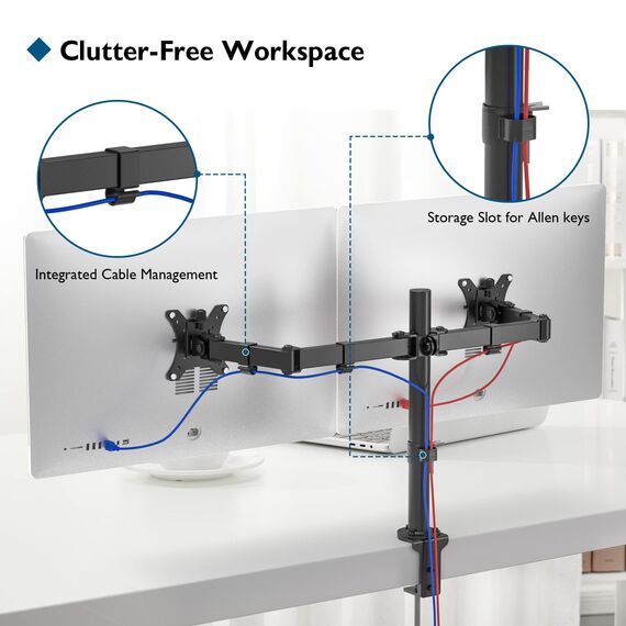 BONTEC 13-32 Zoll Monitor Halterung 2 Monitore, Höhenverstellbar Monitor Halterung, 2 Montageoptionen, Neigbar Schwenkbar Drehungbar für LCD LED Bildschirme bis 10 kg, VESA 75x75/100x100
