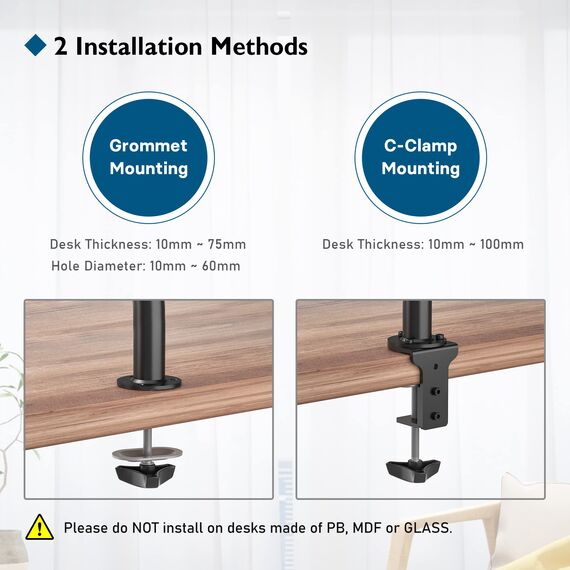 BONTEC 13-32 Zoll Monitor Halterung 2 Monitore, Höhenverstellbar Monitor Halterung, 2 Montageoptionen, Neigbar Schwenkbar Drehungbar für LCD LED Bildschirme bis 10 kg, VESA 75x75/100x100