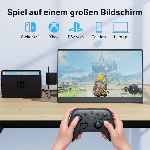 MAGICRAVEN Portable Monitor mit 2 Ständer, 15,6 Zoll Tragbarer Monitor 1920x1080 FHD Laptop Bildschirm Erweiterung IPS Screen, Mobiler Bildschirm für Laptop/PC/Mac,Plug und Play
