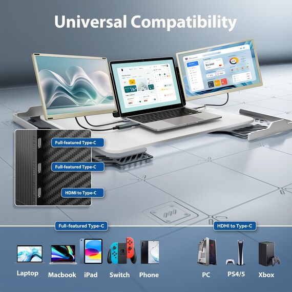 Teamgee 15.6" Laptop Bildschirm Extender für alle Laptops, 120% sRGB FHD 1080P Triple Portable Laptop Monitor Erweiterung mit Type-C USB HDMI Plug-Play für Mac, Windows, Chrome, Android