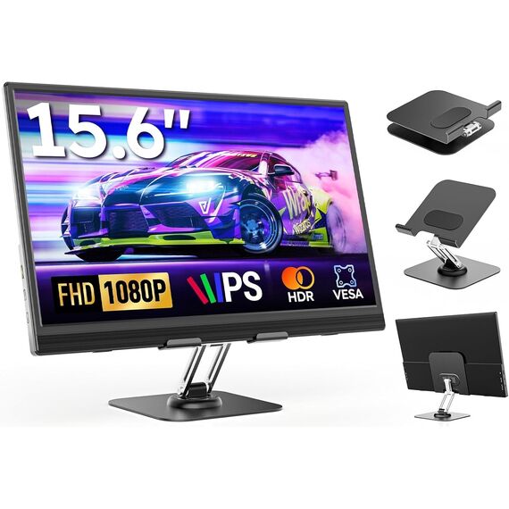 Dopesplay Portable Monitor 15,6" mit Eigenem Ständer, 1080P FHD Tragbarer Monitor mit Lautsprecher, Ultra-schlank USB-C & HDMI Externes Display für Laptop/PC/Mac/Xbox- mit VESA-Löchern