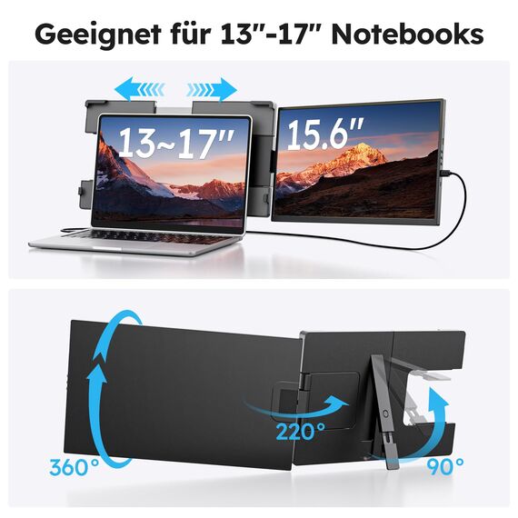 Dopesplay Laptop Bildschirm Erweiterung, 15.6" 1080P IPS Laptop Monitor Erweiterung, Dual Tragbarer Monitor, USB-C/HDMI Screen Extender für Laptop 13.3"-17", Plug & Play für Windows/Mac/Android/Chrome
