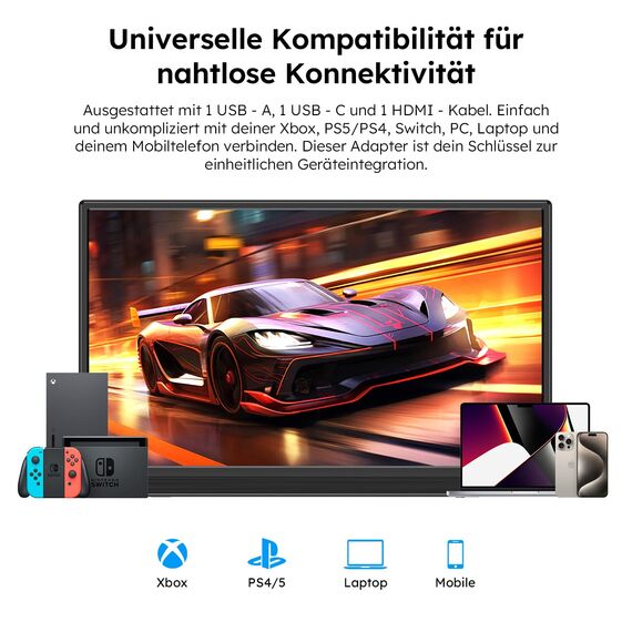 Dopesplay Portable Monitor 15,6" mit Eigenem Ständer, 1080P FHD Tragbarer Monitor mit Lautsprecher, Ultra-schlank USB-C & HDMI Externes Display für Laptop/PC/Mac/Xbox- mit VESA-Löchern